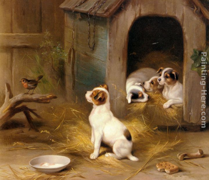 The Puppies painting - Edgar Hunt The Puppies art painting